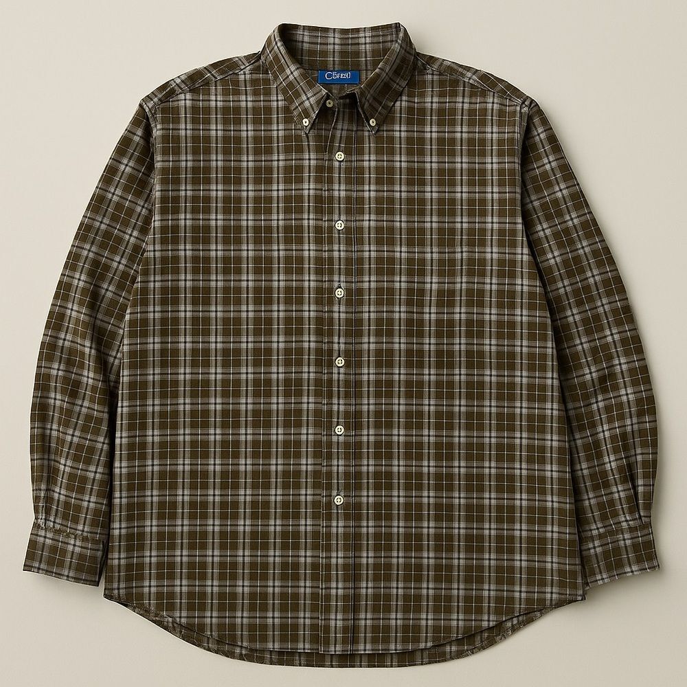 Puritan Long Sleeve Button Down Dress Shirt in 2XL | Brown Plaid Cotton Blend - Picture 2 of 5